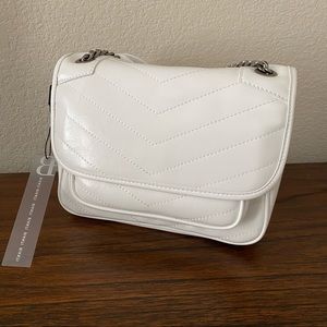 White Patent Leather Shiny Quilted Chain Niki Crossbody Shoulder Bag | T1